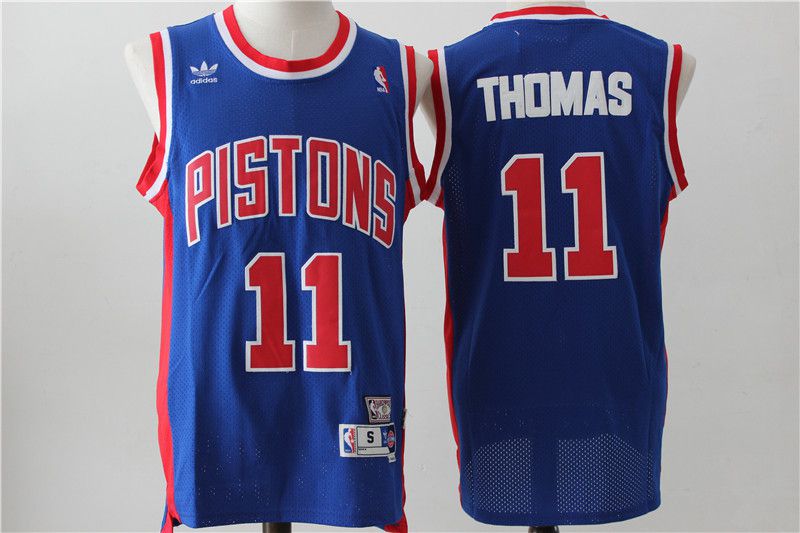 Men Detroit Pistons 11 Thomas Blue Throwback Stitched NBA Jersey